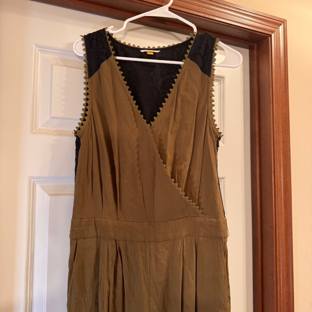 Anthropologie Leifsdottir Whimsigoth Olive Green Black Jumpsuit Lace Belt Sz 10 - Picture 4 of 16